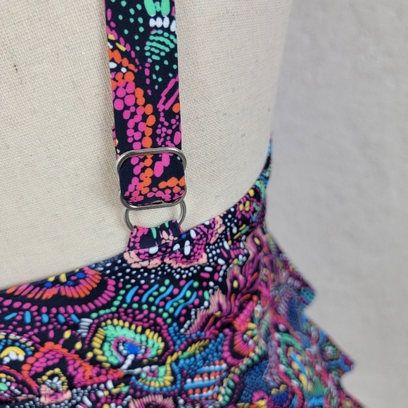 Swim Solutions Navy Multi Color Floral Tummy Control Tiered Swimsuit Sz10 D NEW - Picture 8 of 16